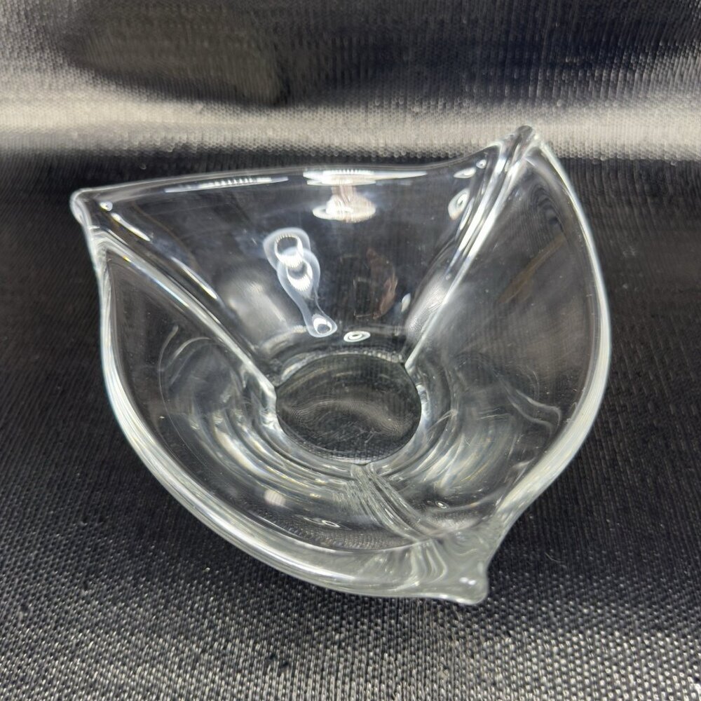 Daum France Clear Glass Crystal Free Form French Glass Dish Bowl Vintage Signed